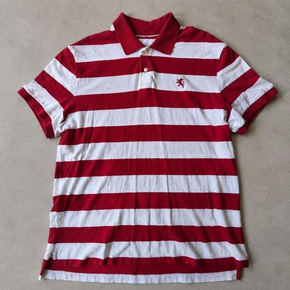 Express Classic Polo Shirt Mens XL Red White Striped Short Sleeve Lion Logo Y2K